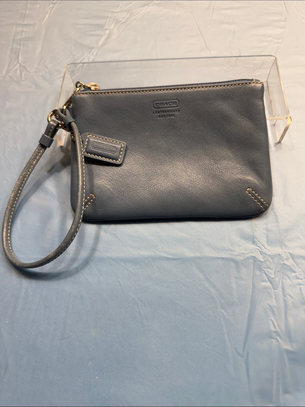 Coach Blue-Gray Leather Wristlet Clutch NWOT